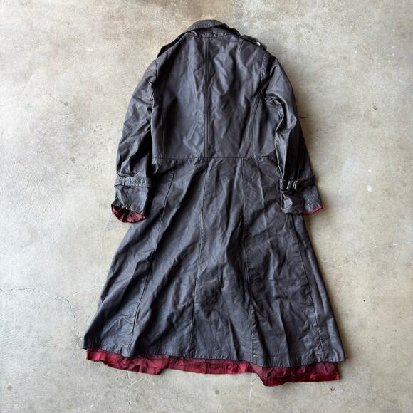 VINTAGE 70S 80S BROWN LEATHER TRENCH COAT JACKET PATINA FITS WOMENS MEDIUM - Picture 3 of 6